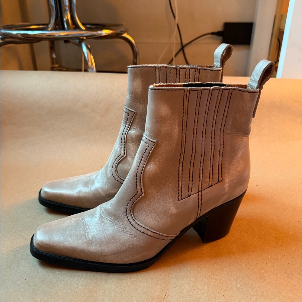 Ganni Cream Ankle Boots